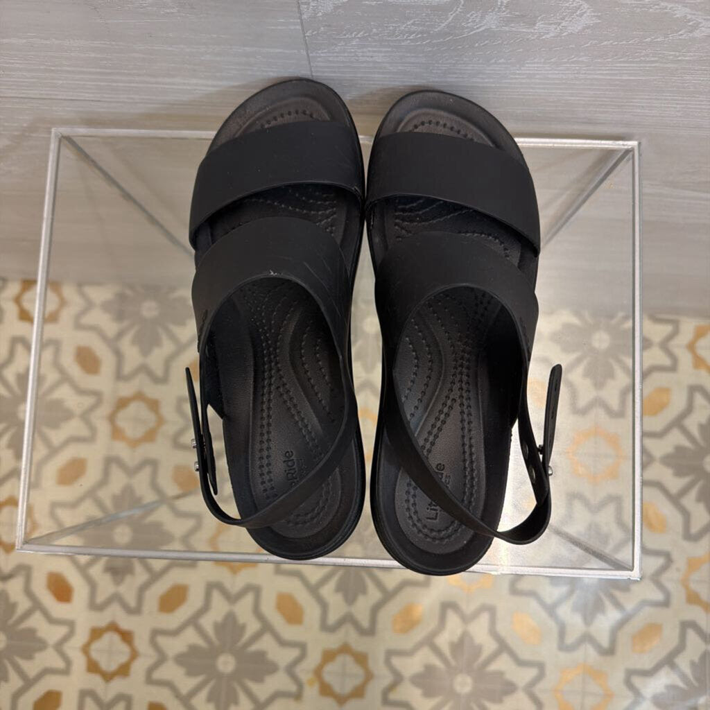 Crocs Black Brooklyn Low Wedge Sandals 8