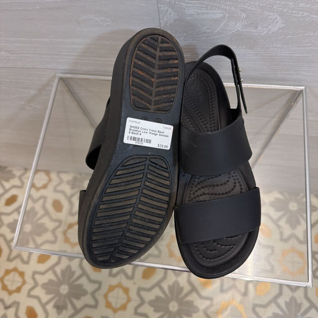 Crocs Black Brooklyn Low Wedge Sandals 8