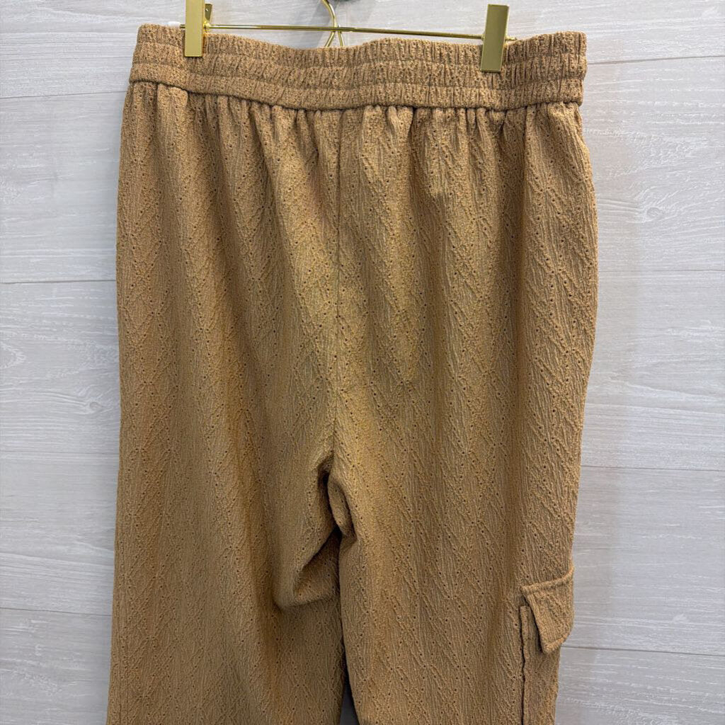 Brown Textured Wide Leg Pull On Pants Large
