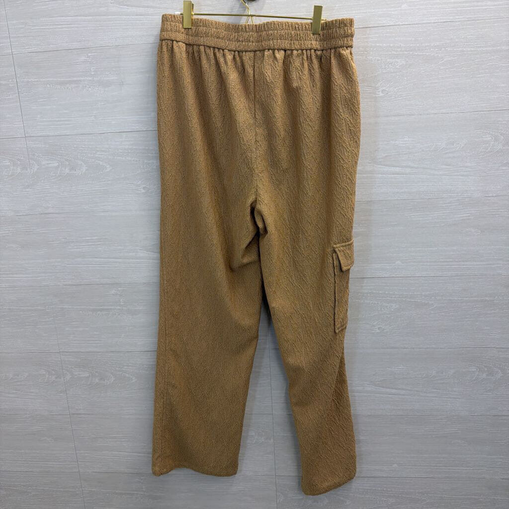 Brown Textured Wide Leg Pull On Pants Large