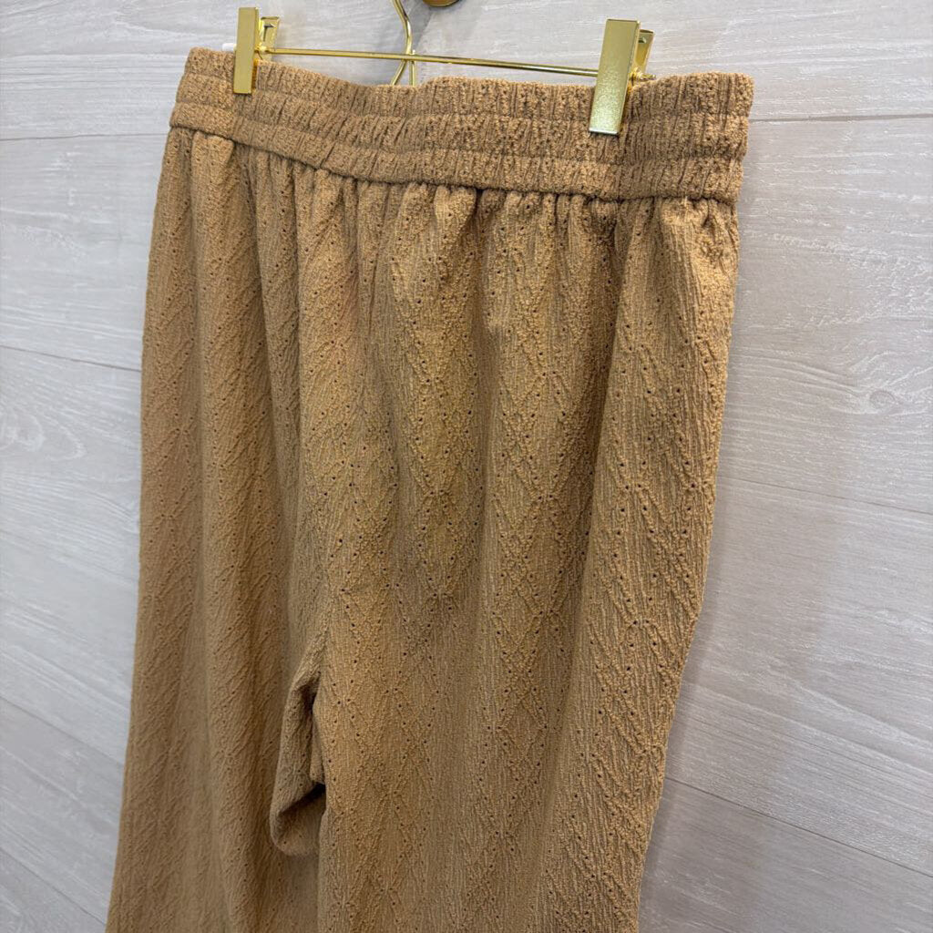 Brown Textured Wide Leg Pull On Pants Large