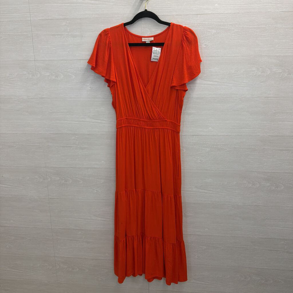 Knox Rose Orange Short Flutter Sleeve Maxi Dress Small