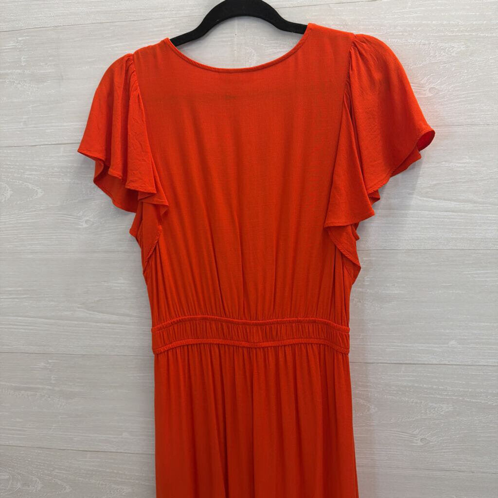 Knox Rose Orange Short Flutter Sleeve Maxi Dress Small