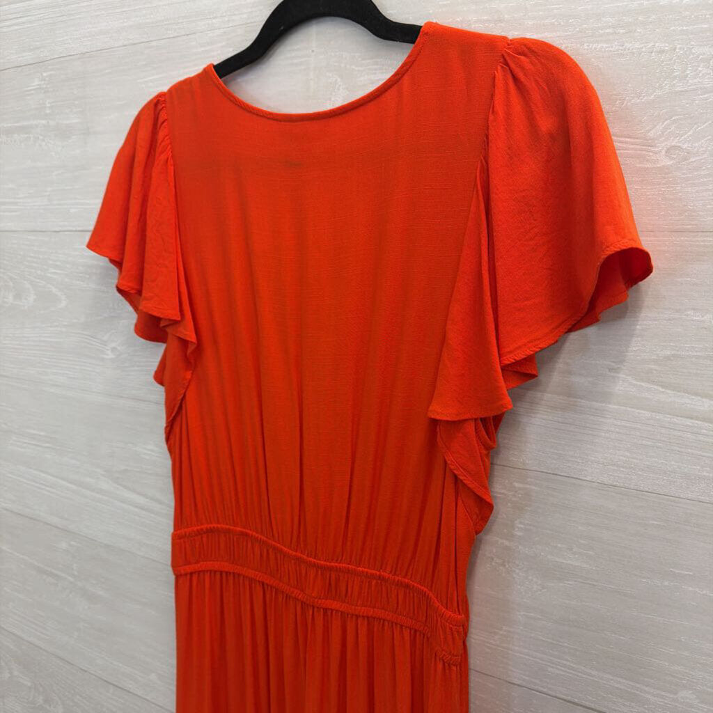 Knox Rose Orange Short Flutter Sleeve Maxi Dress Small