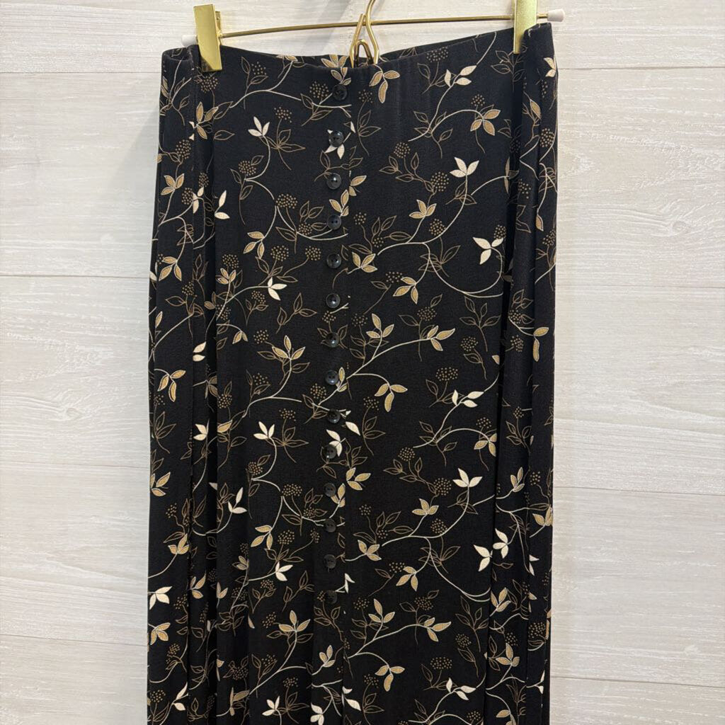 Vintage Briggs New York Black/ Beige Print Maxi Skirt Medium
