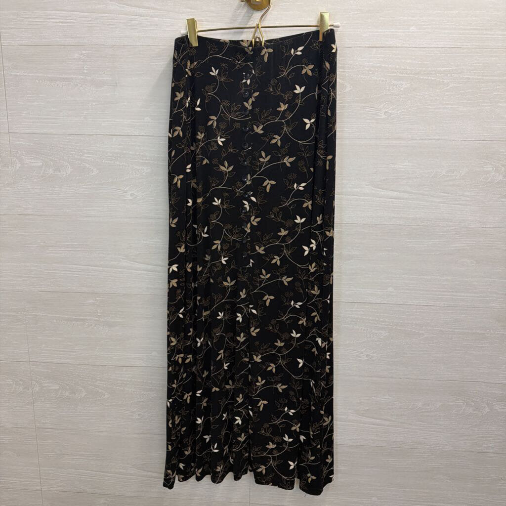 Vintage Briggs New York Black/ Beige Print Maxi Skirt Medium