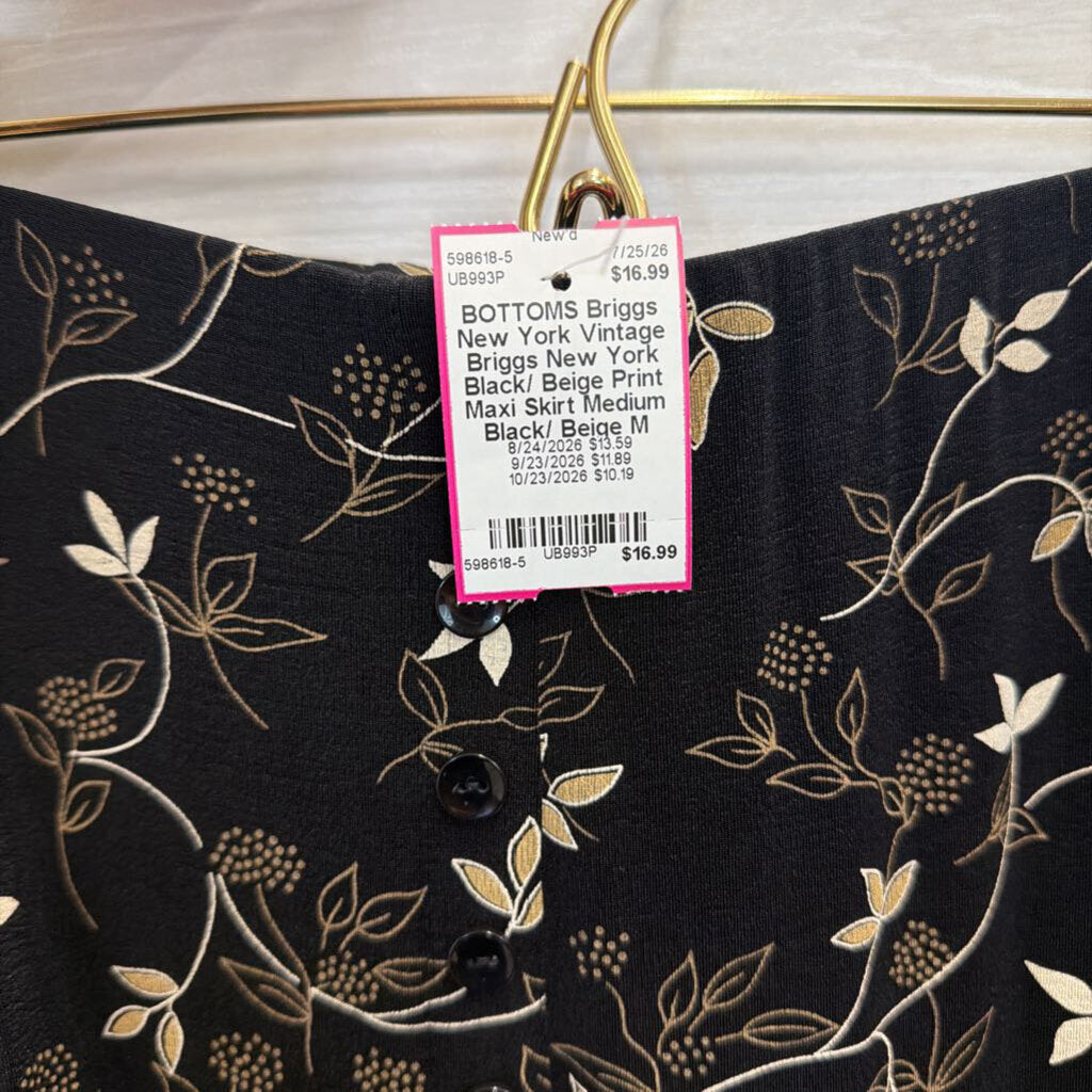 Vintage Briggs New York Black/ Beige Print Maxi Skirt Medium