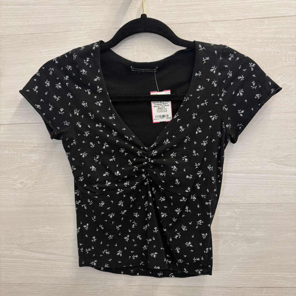Brandy Melville Black Print Cropped Short Sleeve Top Small