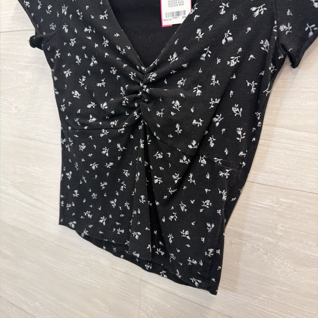 Brandy Melville Black Print Cropped Short Sleeve Top Small