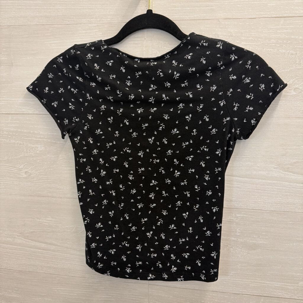 Brandy Melville Black Print Cropped Short Sleeve Top Small