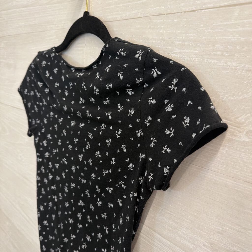 Brandy Melville Black Print Cropped Short Sleeve Top Small