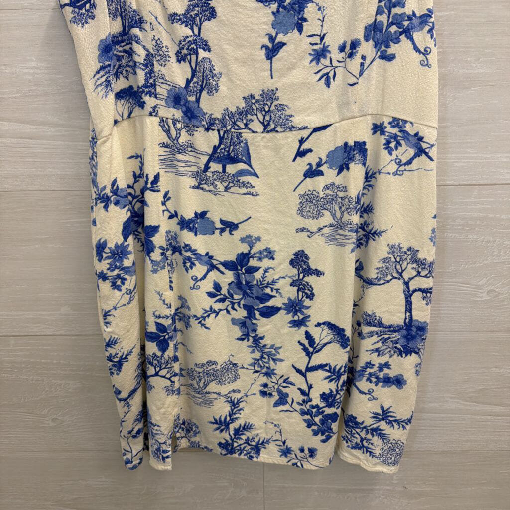 Mahina White/ Blue Print Mini Dress Medium
