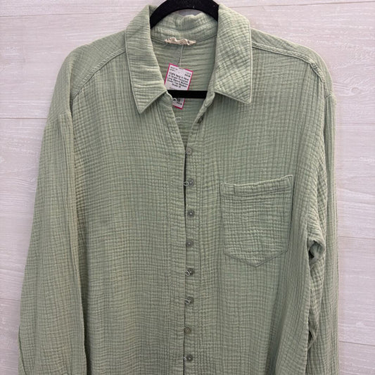 New In Green Textured Long Sleeve Button Down Top Medium