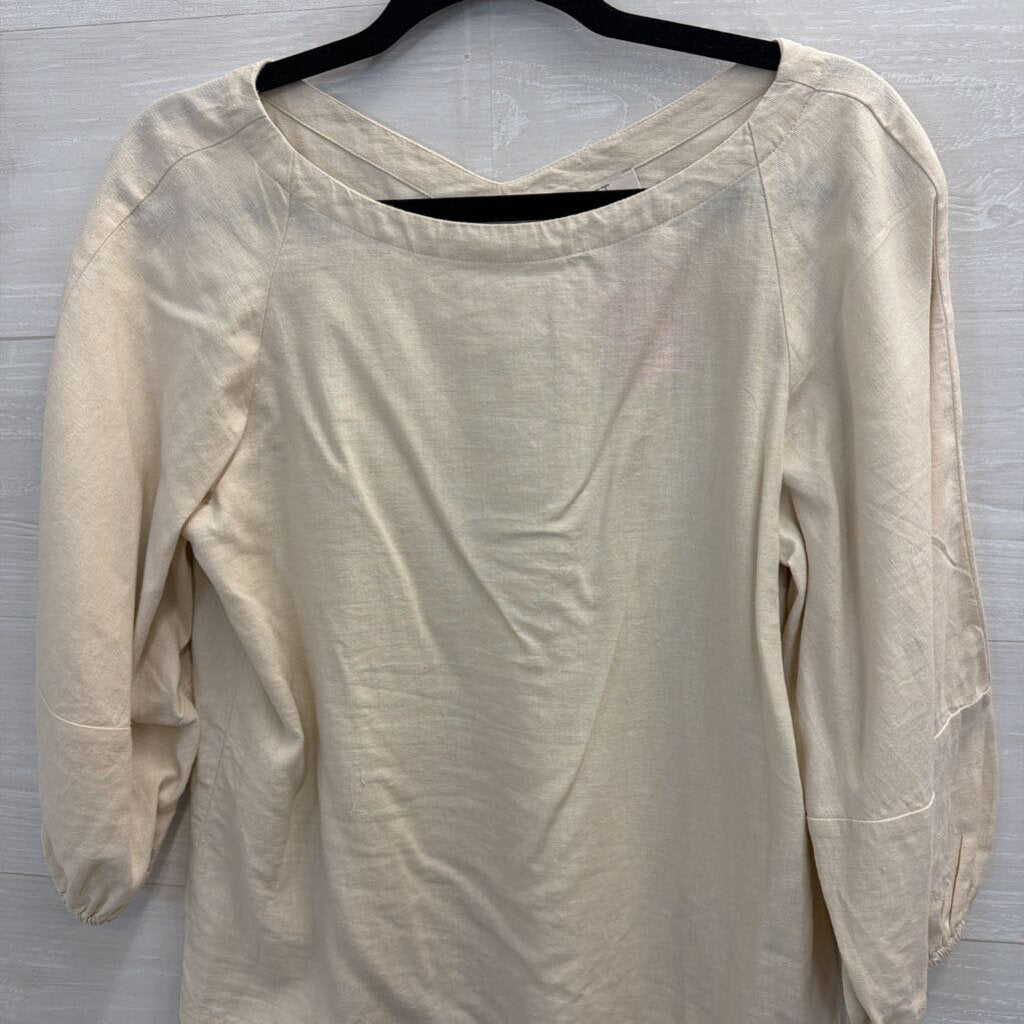 Loft Beige Long Puff Sleeve Top Small Petite