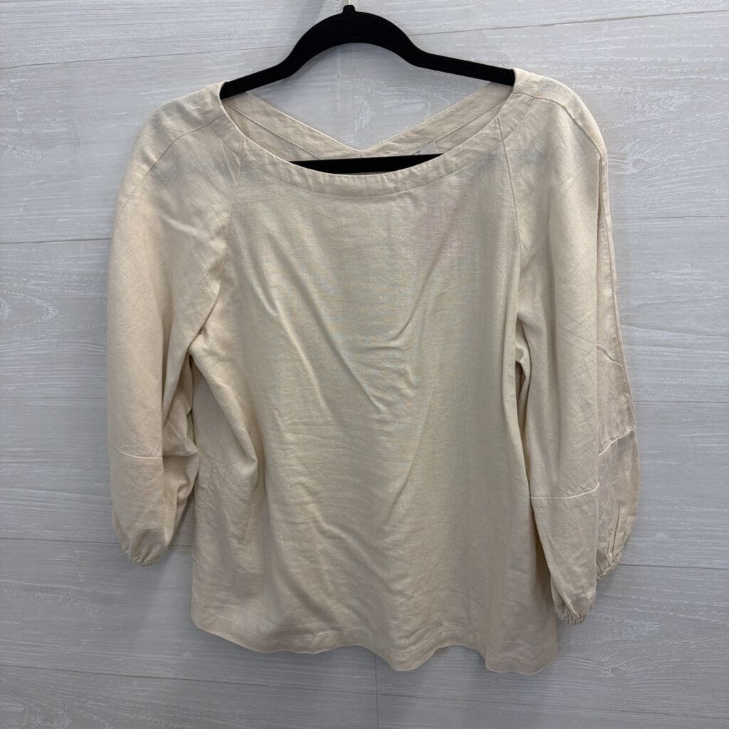 Loft Beige Long Puff Sleeve Top Small Petite