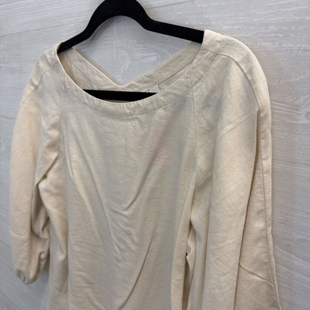 Loft Beige Long Puff Sleeve Top Small Petite