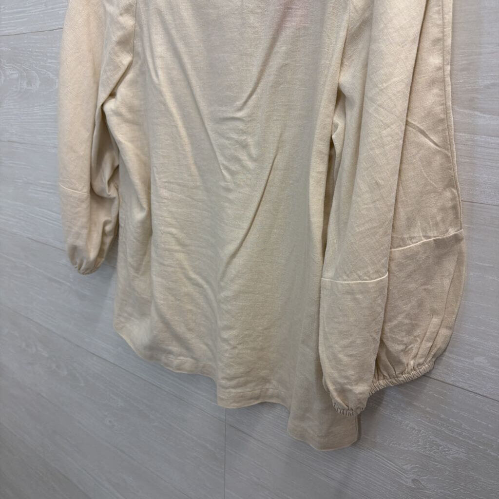 Loft Beige Long Puff Sleeve Top Small Petite