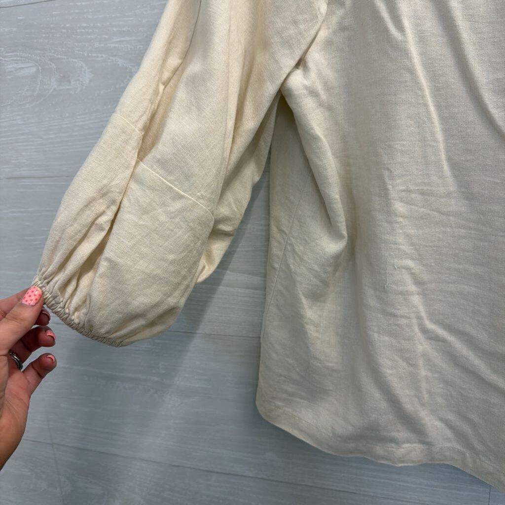 Loft Beige Long Puff Sleeve Top Small Petite