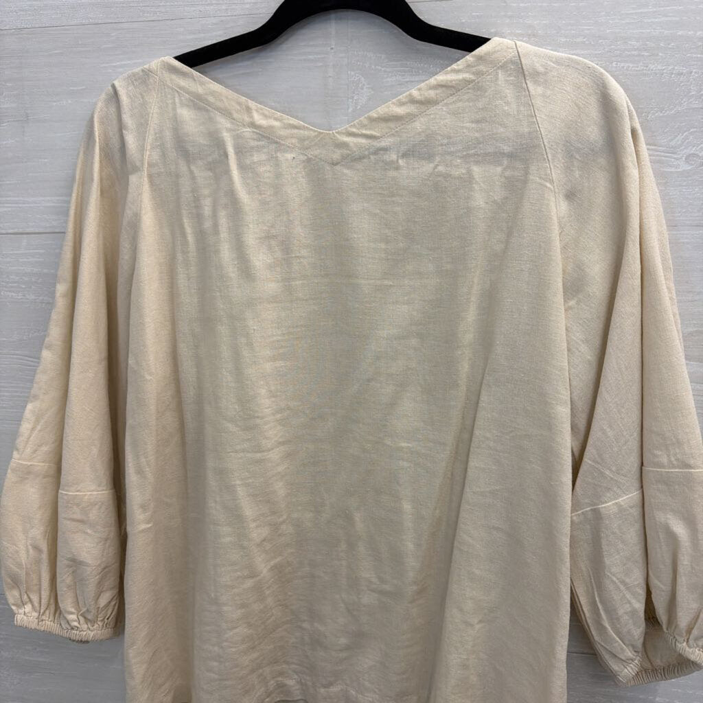 Loft Beige Long Puff Sleeve Top Small Petite