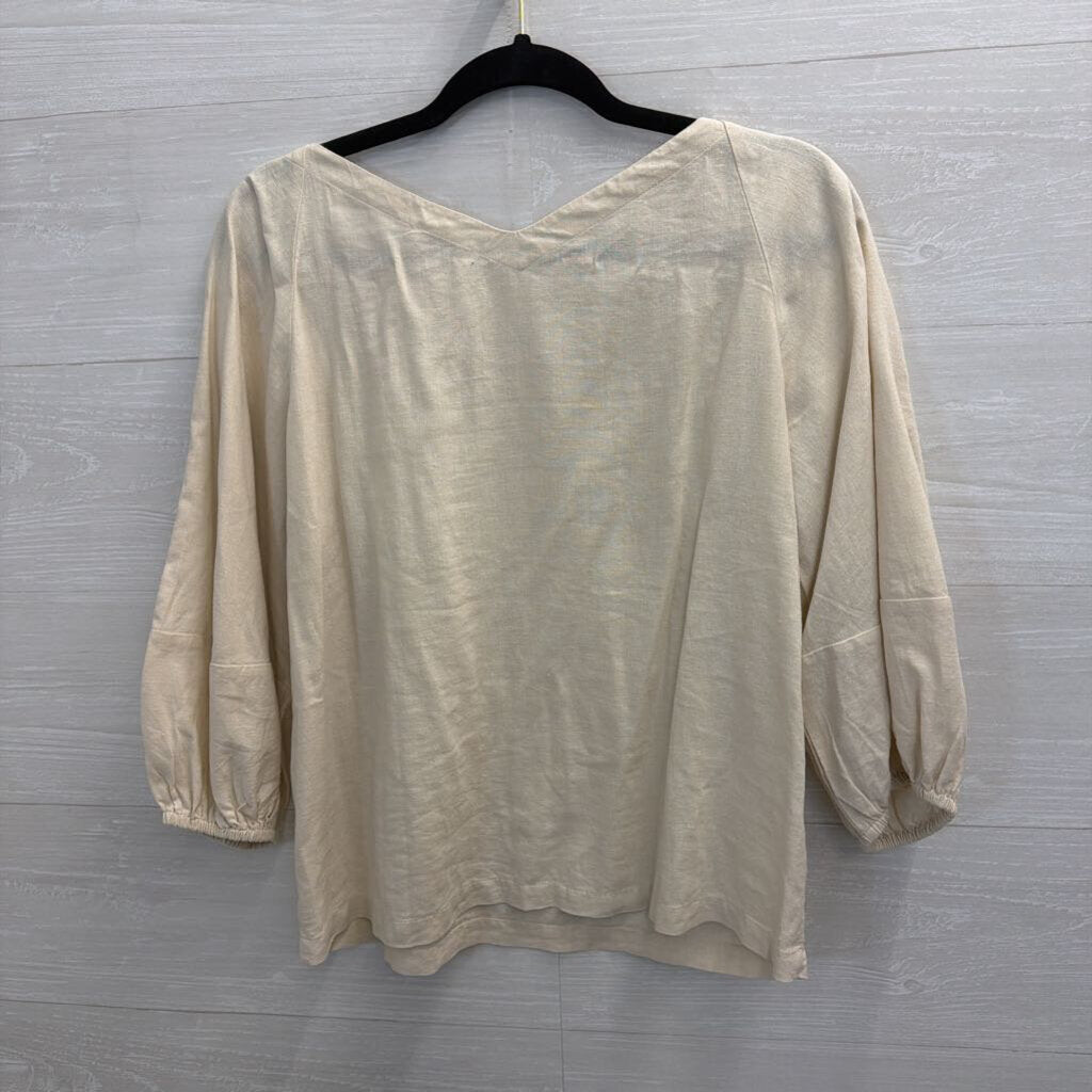 Loft Beige Long Puff Sleeve Top Small Petite