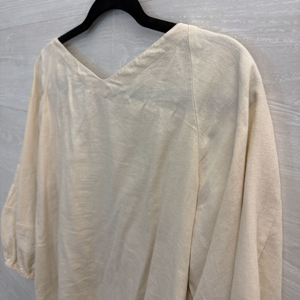 Loft Beige Long Puff Sleeve Top Small Petite