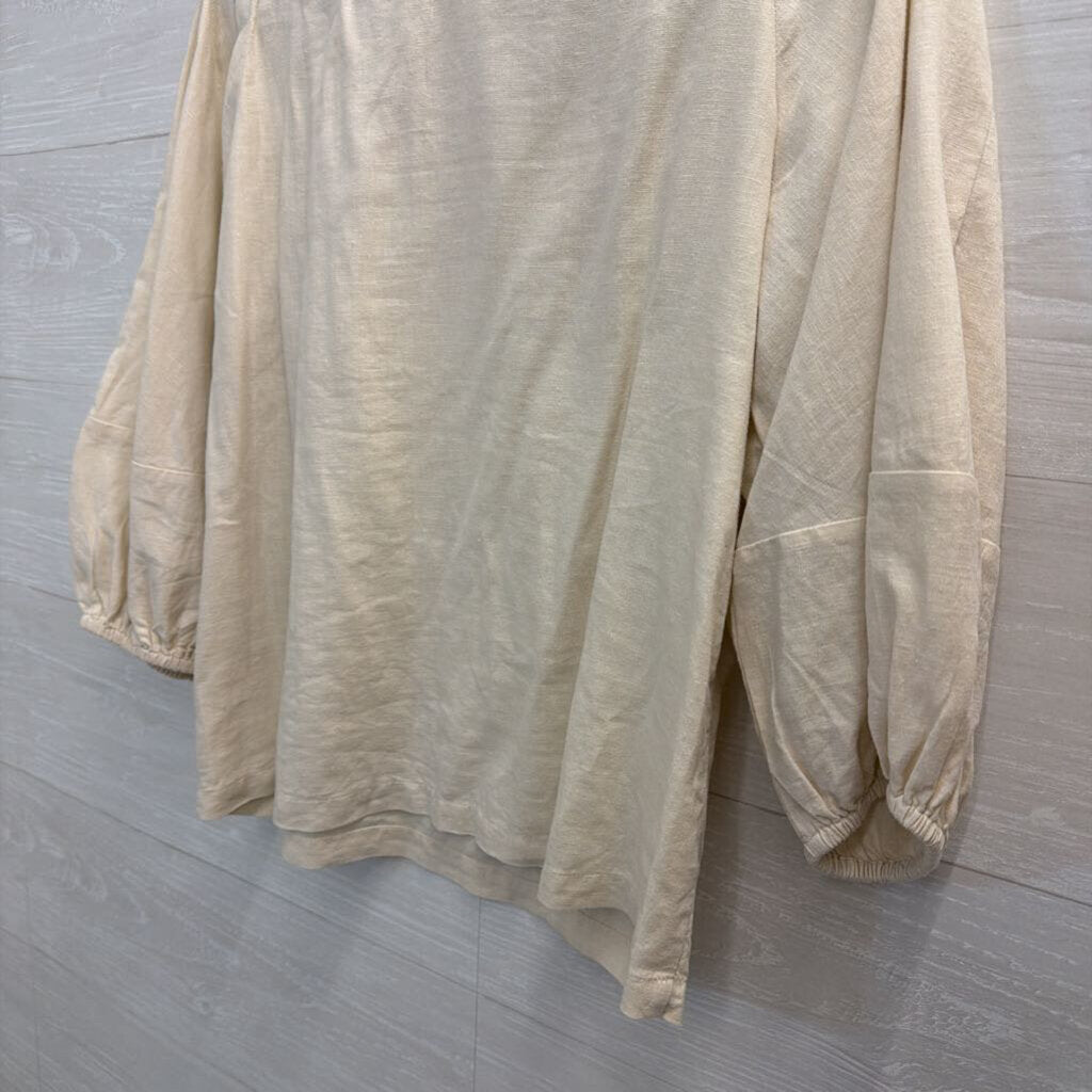 Loft Beige Long Puff Sleeve Top Small Petite