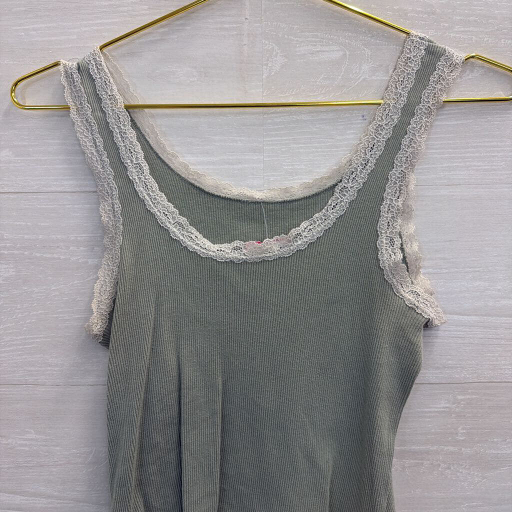 Green Lace Edge Cropped Tank Top Small