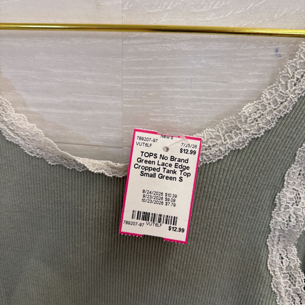 Green Lace Edge Cropped Tank Top Small