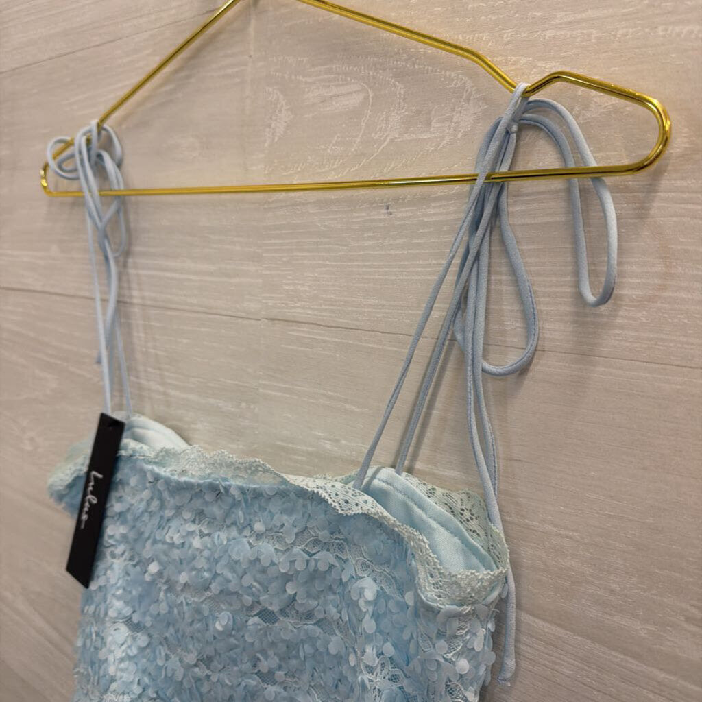 Lulus Blue Textured Floral Cropped Tank Top Small