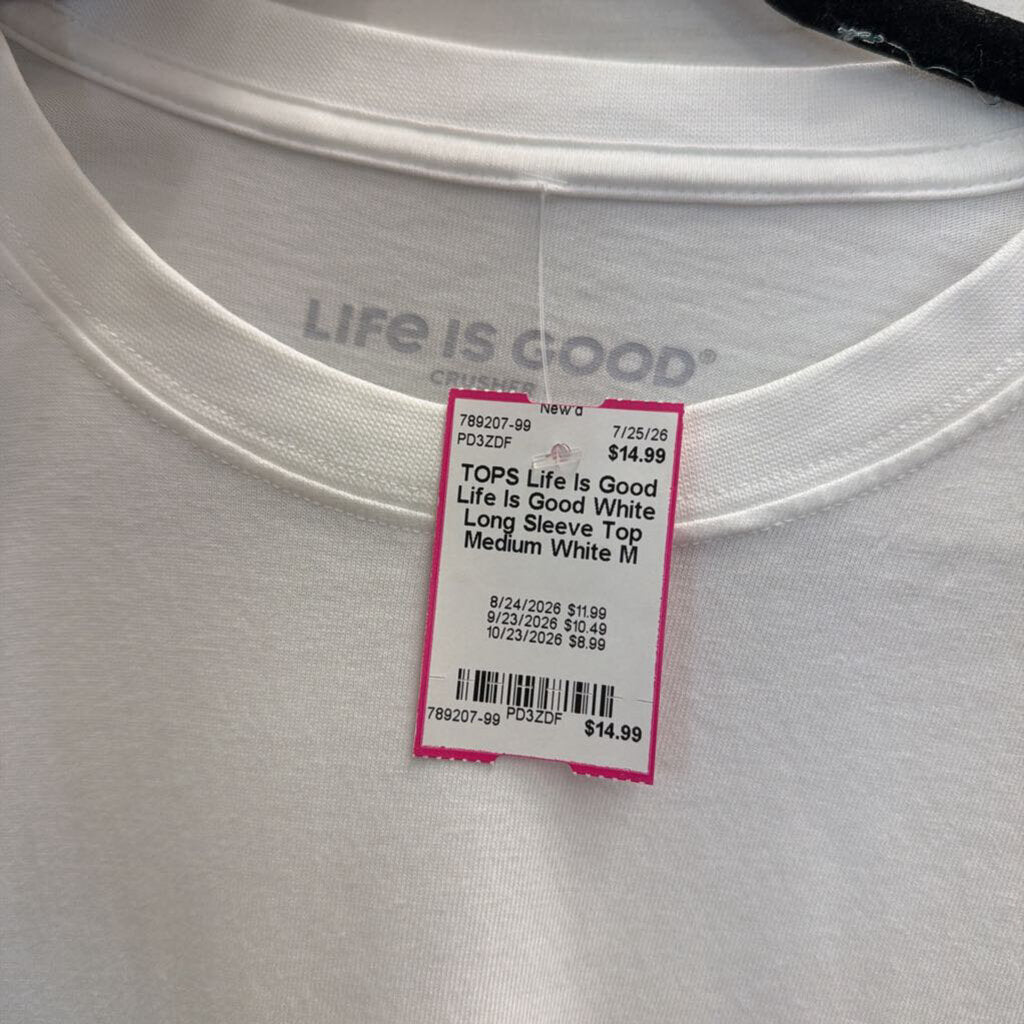 Life Is Good White Long Sleeve Top Medium