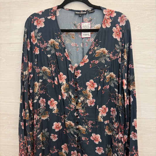 Tolani Collection Blue/ Pink Floral Print Long Sleee Dress Extra Large