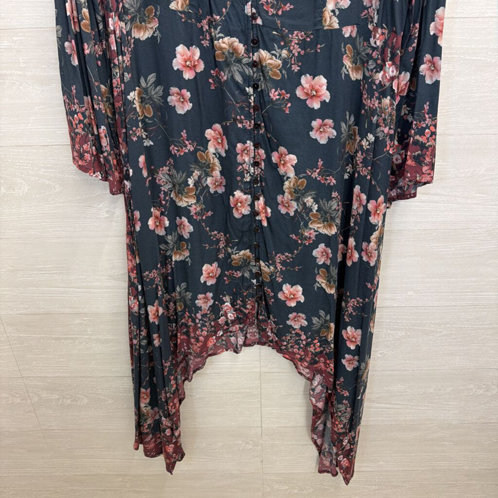 Tolani Collection Blue/ Pink Floral Print Long Sleee Dress Extra Large