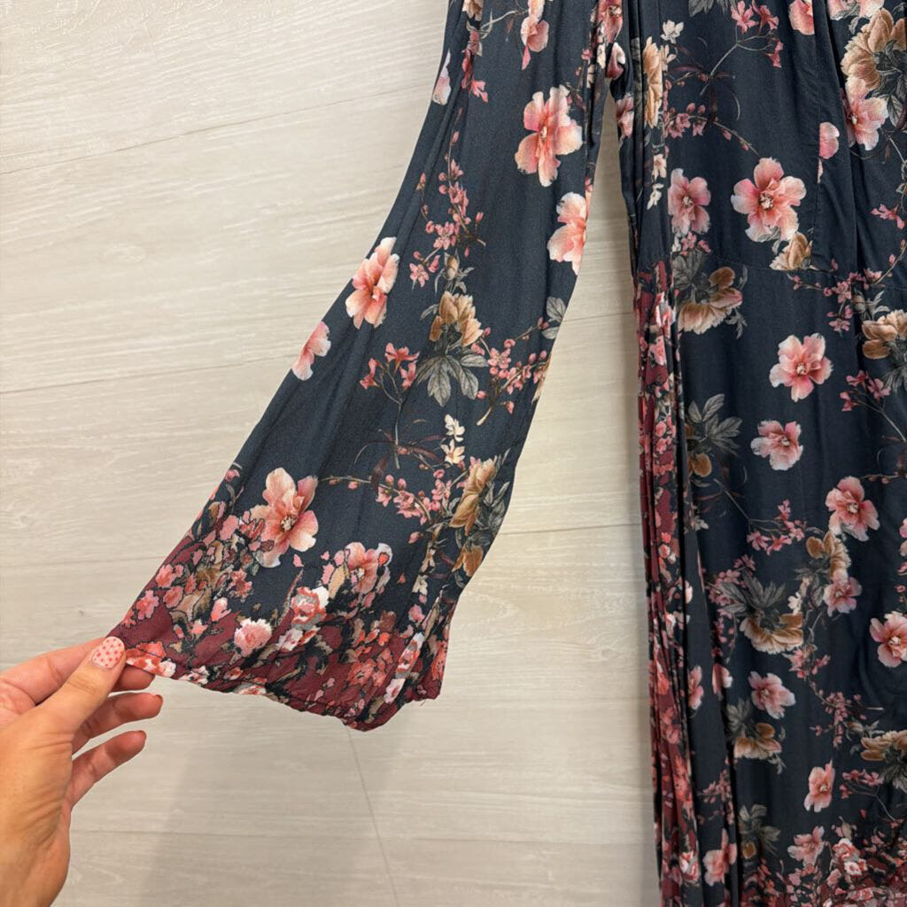 Tolani Collection Blue/ Pink Floral Print Long Sleee Dress Extra Large