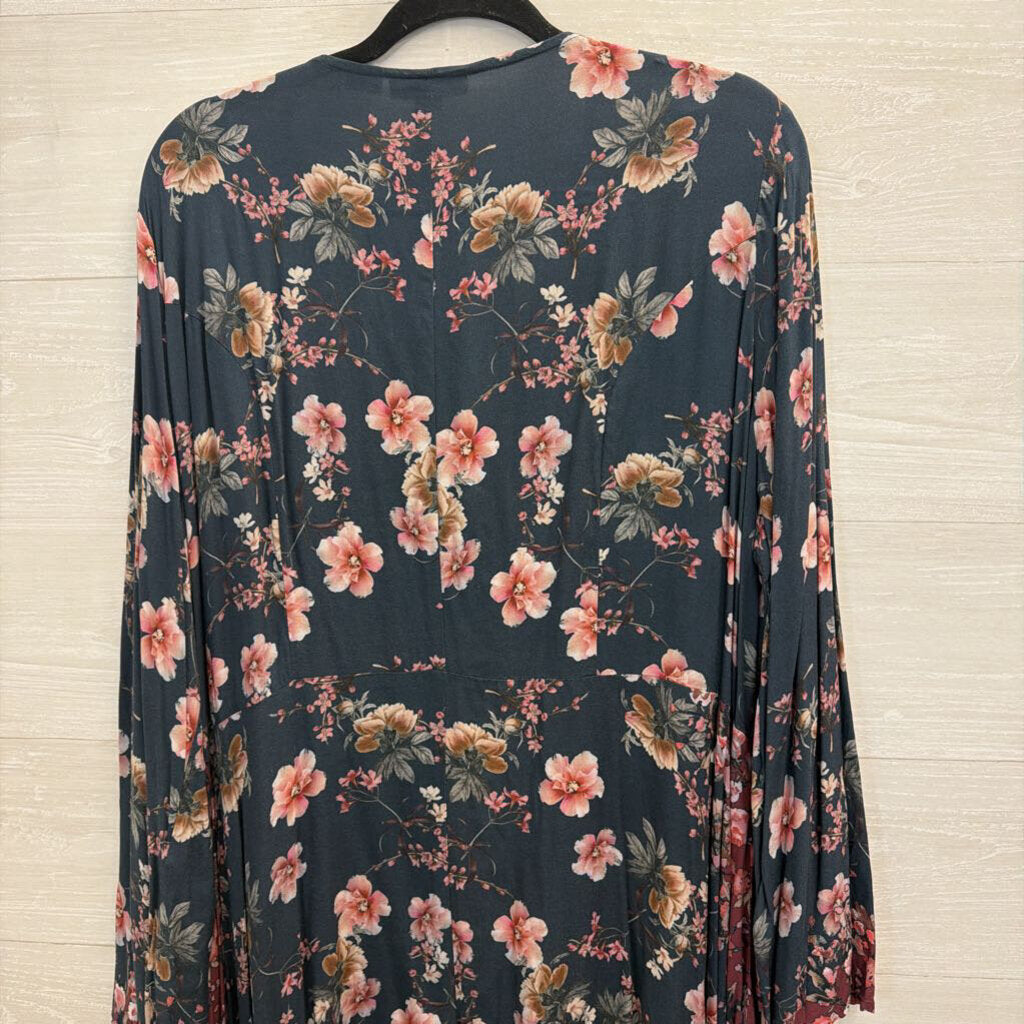 Tolani Collection Blue/ Pink Floral Print Long Sleee Dress Extra Large