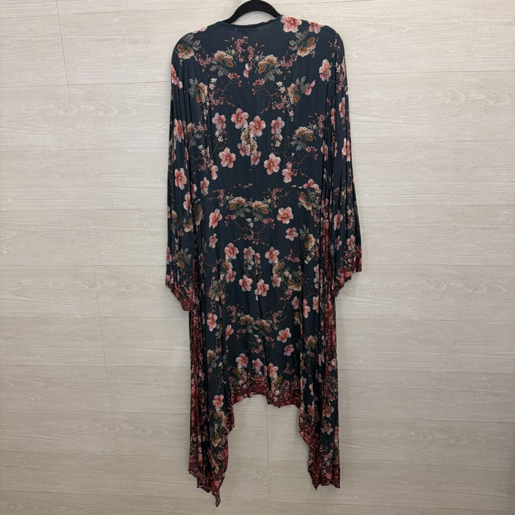 Tolani Collection Blue/ Pink Floral Print Long Sleee Dress Extra Large