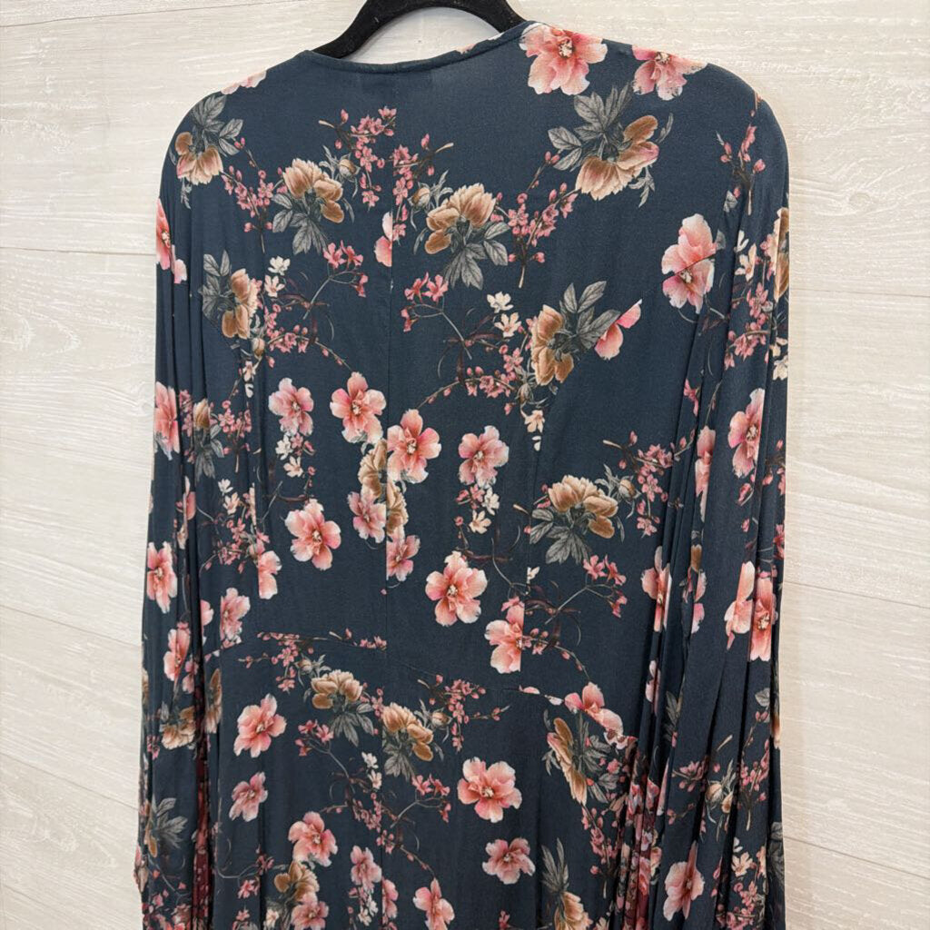 Tolani Collection Blue/ Pink Floral Print Long Sleee Dress Extra Large
