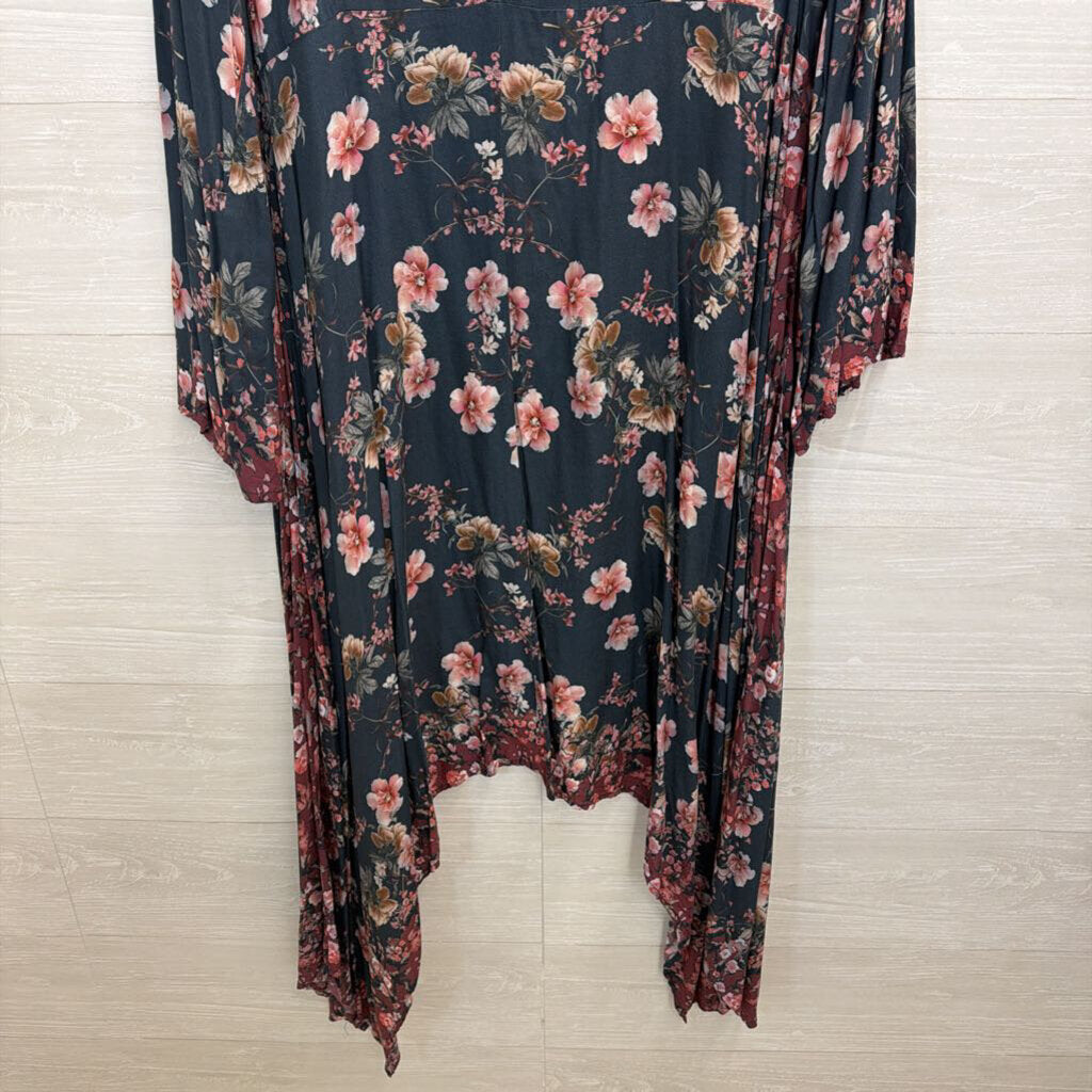 Tolani Collection Blue/ Pink Floral Print Long Sleee Dress Extra Large