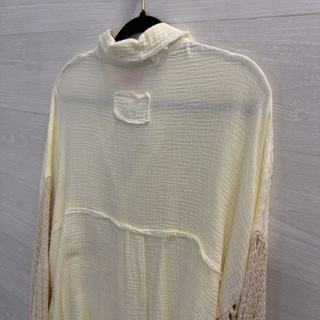 POL Cream Textured Knit Long Sleeve Button Down Top Large