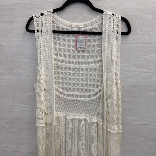 Crochet Lace Knit Sleeveless Open Front Duster One Size