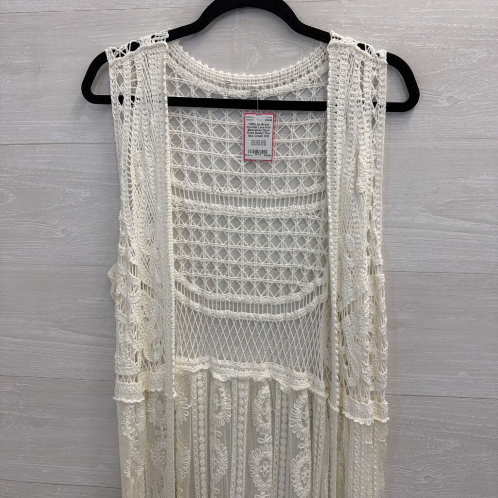 Crochet Lace Knit Sleeveless Open Front Duster One Size