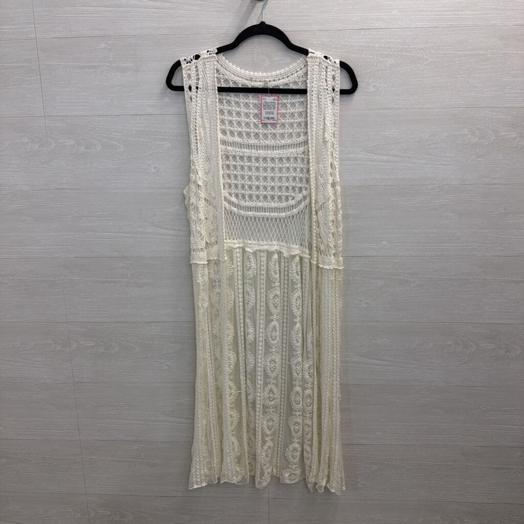 Crochet Lace Knit Sleeveless Open Front Duster One Size