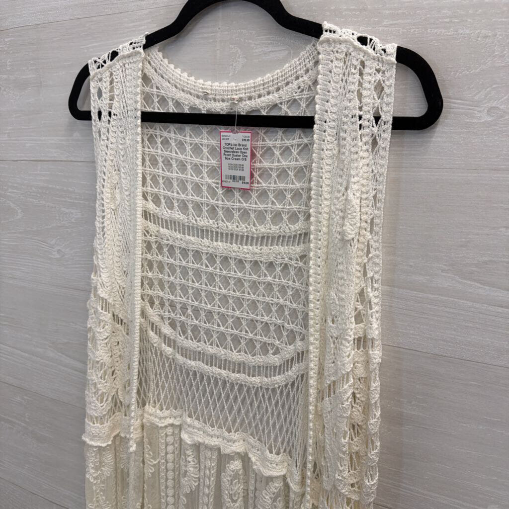 Crochet Lace Knit Sleeveless Open Front Duster One Size