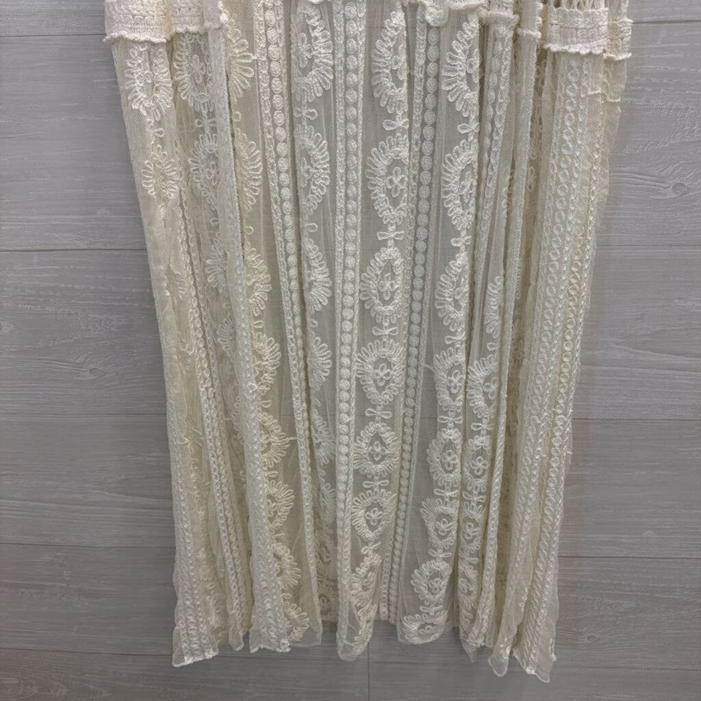 Crochet Lace Knit Sleeveless Open Front Duster One Size