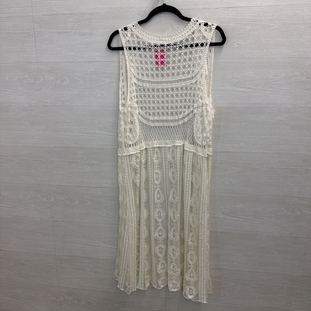 Crochet Lace Knit Sleeveless Open Front Duster One Size