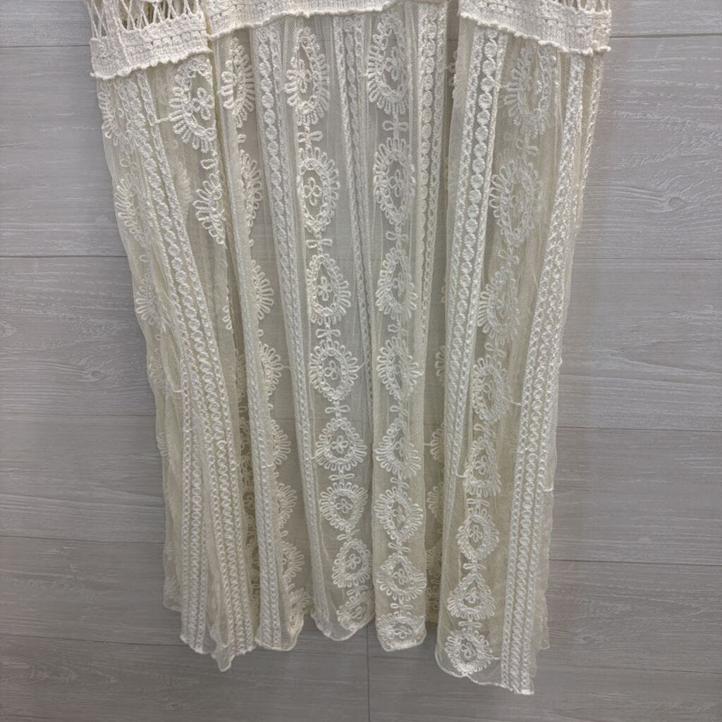 Crochet Lace Knit Sleeveless Open Front Duster One Size