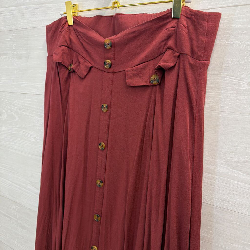 Torrid Burgundy Button Front Midi Skirt 0
