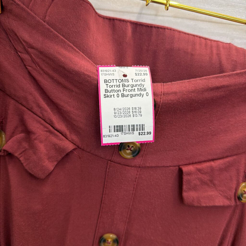 Torrid Burgundy Button Front Midi Skirt 0