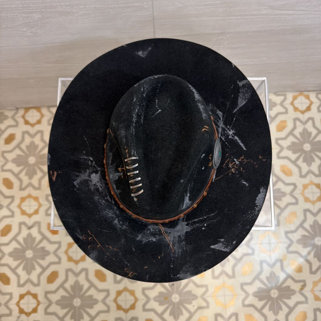 California Hat Company Black Anna Distressed Flat Brim Wool Felt Hat Medium/ Large