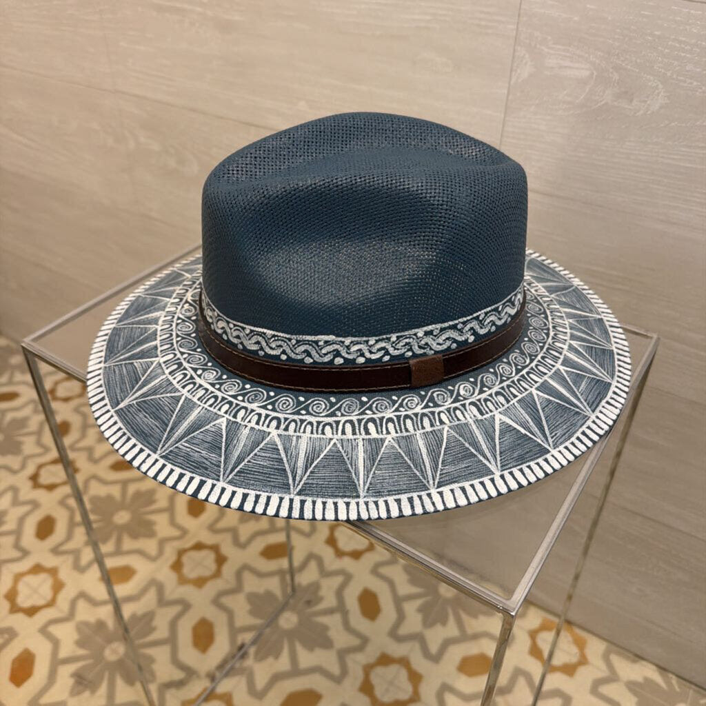 Bonitos Blue/ White Hand Painted Hat Large