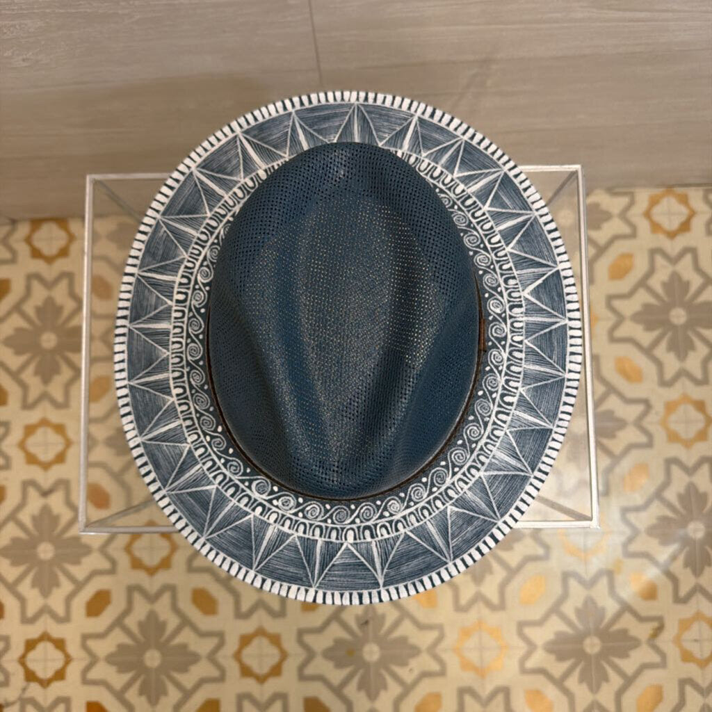 Bonitos Blue/ White Hand Painted Hat Large